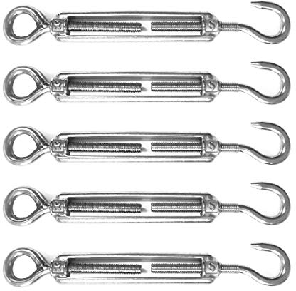 VEDA 5 Pcs M5 Stainless Steel 304 Turnbuckle – Hook and Eye Tensioners for Wire Ropes, Cables, Chains – Ideal for Garden Fencing, Shade Sails & DIY