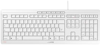 CHERRY STREAM KEYBOARD, Tastiera con filo, Layout per l'Italia (QWERTY), Battitura silenziosa dei tasti, Sensazione di digitazione unica, Design piatto, Colore bianco-grigio