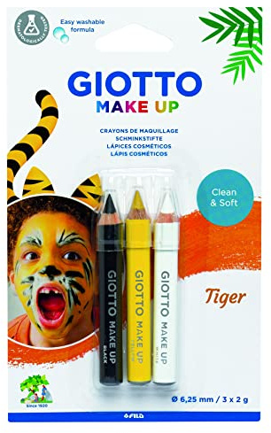 GIOTTO Tiger Soft Make Up Kosmetik Bleistifte, leicht abwaschbare Formel, 3 Farben, ideal für Kinder und Partys | Dress Up Make Up Set, Easy Washable from Skin, For Dress Up, Children & Parties