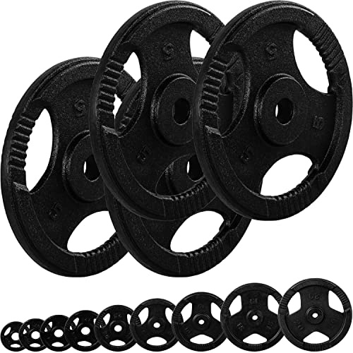 MOVIT Dischi Pesi - in Ghisa, Set a Scelta da 0,5 a 20 kg, Foro 30/31 mm, Tri-Grip Impugnatura - Piastra per Bilanciere, Manubri, Disco del Piatto del Peso per Palestra, Fitness, Allenamento Casa