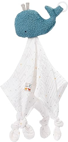 Fehn Schmusetuch Baby Spielzeug Wal fehnNATUR - Schnuffeltuch aus Baumwolle aus biologischem Anbau für Neugeborene - Kuscheltier mit Schnuller Befestigung - Handpuppe für Kleinkinder ab 0+ Monaten