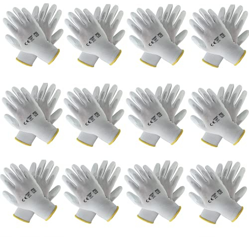 12 Paar PU Arbeitshandschuhe Montagehandschuhe | Größen S, M, L, XL, XXL | klebemeister.eu (S (7))