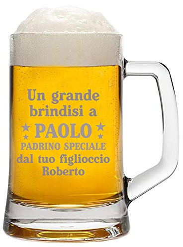 fashwork Boccale birra 50 cl con incisione personalizzabile Padrino Un brindisi speciale dal tuo figlioccio - personalizza con nome