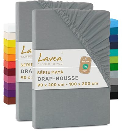Lavea® 2er Pack Jersey Spannbettlaken 90/100x200cm – Mittelgrau | 100% Baumwolle – Weiches Bettlaken für Matratzen bis 20 cm Höhe – Formstabil und Langlebig