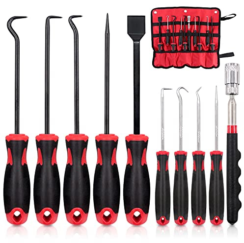 Wokape 10Pcs Precision Long Set with Magnetic Telescoping Up Tool Kit, Scraper Gasket Scraping Hose Removal Puller Hook with Storage Bag for Automotive and Electronic Tools