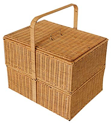 Picknickkorb mit großer Kapazität im Freien Handgewebte Bambus-Rattan-Picknick-Körbe im Freien Quadrat Doppelschicht Camping Wild Outing Lebensmittel Lagerung Geschenk Körbe Picknickkörbe Set Geschenk