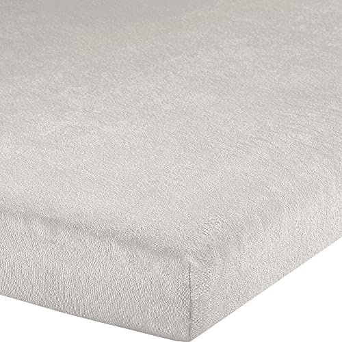 Erwin Müller Topper-Spannbettlaken Frottee-Stretch, Spannbetttuch für Topper Füssen Silber Größe 120x200 cm - 130x200 cm - pflegeleicht, formstabil, mit Rundumgummi, sehr Gute Passform