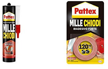 Pattex Mille Chiodi Extreme, Forte Adesivo Di Montaggio, Colla Forte Per Interni E Esterni & Millechiodi Tape, Nastro Biadesivo Extra Forte Per Applicazioni Permanenti, Nastro Adesivo