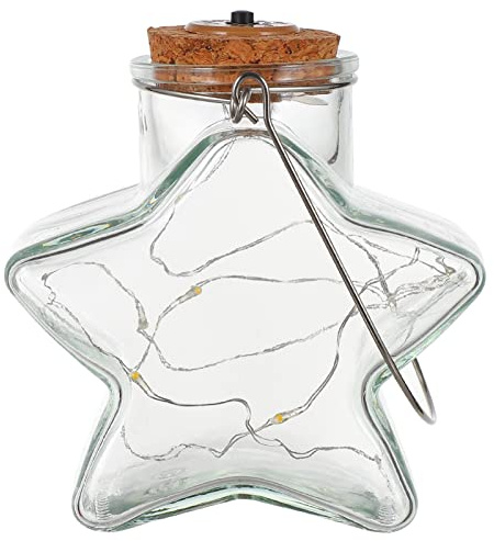 NUOBESTY Star Shaped Jar Light: Glass Wish Bottles Light with Cork Lid Paper Crane Origami Jar with Fairy String Light Valentine 12X12X6CM