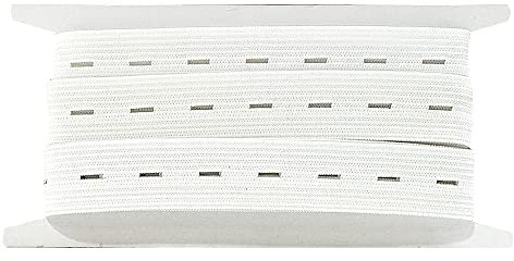 6M Goma Elástica con Ojales 6 Metros x 15mm de Ancho, Cinta Elástica con Ojales, Goma Elástica de Costura, Cinta Elástica Para Coser, Color Blanco, (101, 15mm X 6M)