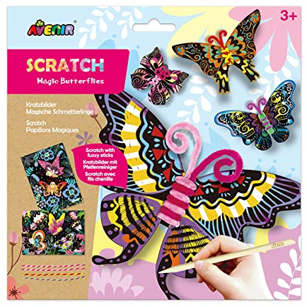 Avenir Scratch | Papillons magiques | avec bâtons duveteux | pour enfants à partir de 3 ans | Multicolore