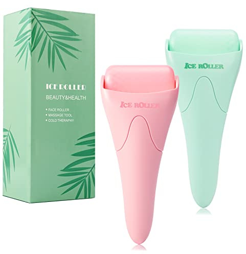 2 Pack Ice Roller for Face and Body Massage, Facial Roller Skin Care Tool for Reduce Wrinkles and Puffiness, Migraine Pain Relief and Skin Tighten, Cold Therapy for Cooling and Calming.(Pink+Green)