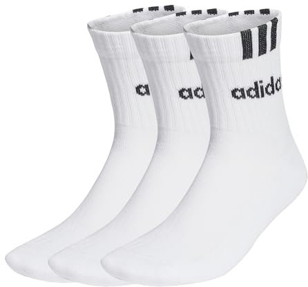 adidas Mixte 3-Stripes Linear Half-Crew Cushioned Socks 3 Pairs, White/Black, 40-42