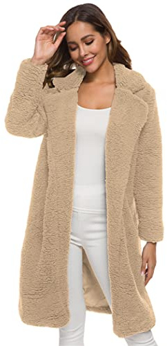 OMZIN Damen Winter Langarm Oversized Fuzzy Fleece Langmäntel Oberbekleidung