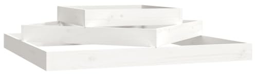 Makastle Stepped Bed Jardinière surélevée en Bois Massif, bac à Fleurs à Plusieurs Niveaux, sans Plaque de Fond, 3 Niveaux, Parterre de Fleurs, Blanc, 112 x 112 x 27 cm