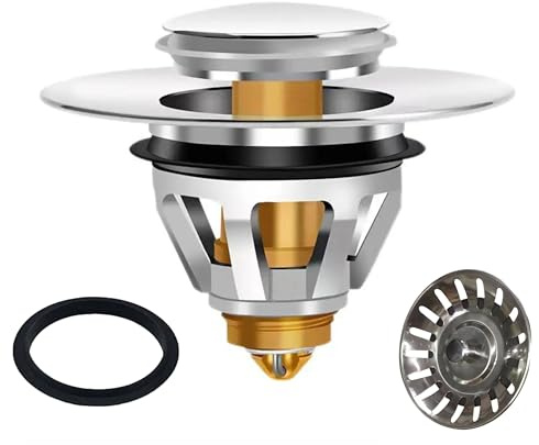 URASAWA Bathroom Sink Plug Replacement, Bath Basin Plug, Brass Universal Pop Up Drain Stopper with Bounce Core, Push Type Sink Strainer Plug Filter with Hair Catcher No Overflow for Bathroom,34-38mm