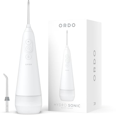 Ordo Water Flossers for Teeth, Cordless IPX7 Waterproof Oral Irrigator, 3 Pressure Settings, Portable, Rechargeable Electric Sonic Flosser, Dental Professional Recommended, White