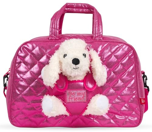 PERLETTI Kuscheltier Rucksack Mädchen mit Pudel Plüschtier - Pink Schultasche Kindergarten mit Plüsch Hündchen - Rosa Kindertasche für Kinder 3 4 5 6 Jahre