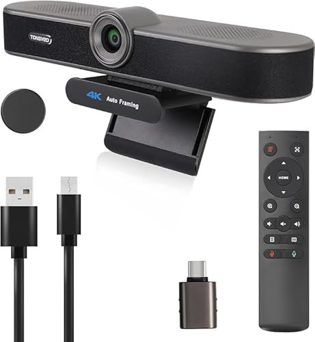 TONGVEO AI Tracking 4K Webcam 5X Zoomable for Conference TV Room System with 4 Mics and Speaker, Computer ePTZ Camera with Remote, Adjustable Wide Angle, for Laptop Mac, Video Call, Zoom