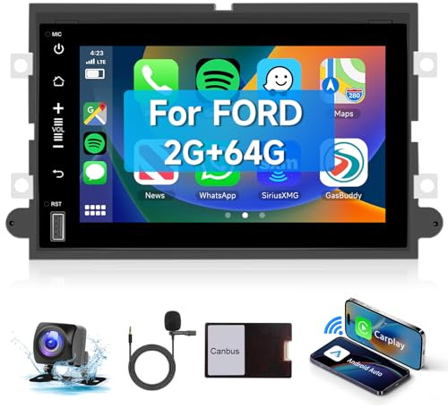 2+64G Android 13 Car Radio Stereo for Ford F150/F250/F350 2004-2014, 7 inch 1080P Touch Screen Car Stereo with Wireless CarPlay Andriod Auto, Bluetooth, GPS, HiFi, SWC, WiFi, HD Backup Camera