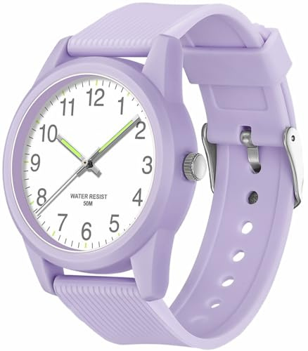 SOCICO Kids Analog Watches for Boys Girls 50M Waterproof Watches Learning Time Children Watch Easy to Read for Ages 3-12 Kids Birthday, Christmas Day, Children's Day Gifts (Purple)