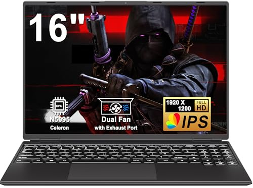 NOTODD Ordinateur Portable 16 Pouces, 4 cœurs Win11 Celeron N5095 (jusqu'à 2,9 GHz) 12+512GB SSD Soutien Extension 1TB,PC Portable avec 5G WiFi 1920x1200 BT4.2 Souris sans Fil&AZERTY Clavier -Noir