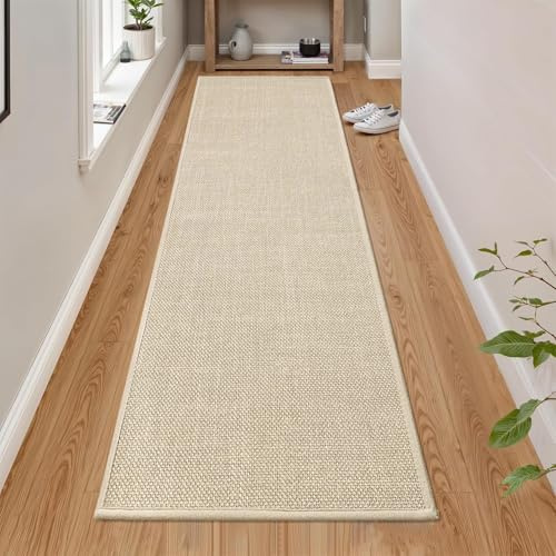 Cheerx Küchenläufer rutschfest, Küchenteppich Waschbar, Gewebte Teppich Küche Saugfähig, Hochwertige Küchenmatten, Teppich Läufer Flur für Küche, Esszimmer, Waschküche (Beige, 43x180cm)