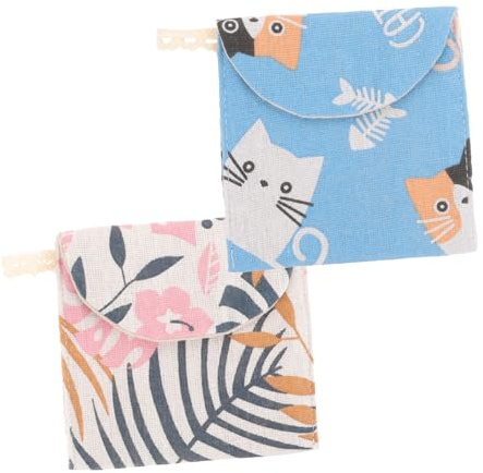 FOMIYES 2pezzi Sacchetti Igienici Femminili Cotone e Lino Borsa Porta-assorbenti Multiuso Contenitore Piccoli Oggetti Marsupio Viaggio Esterno Portamonete Pratica Graziosa