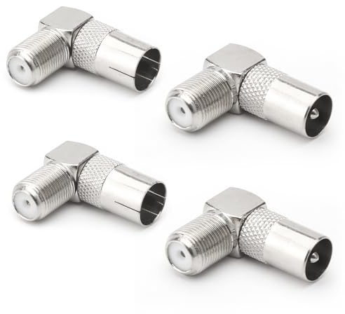 UOCAI 4 Stk 90-Grad-F-Typ-Buchse auf PAL-Stecker/Buchse,TV-Antenne Koax-Buchsenstecker an F-Buchse 90 ° rechtwinklig abgewinkelter Adapterstecker,rechtwinklige Satellitenantennen-HF-Koaxialadapter