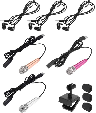 sourcing map 3 mini micrófonos, mini micrófonos pequeños para teléfono tipo C, micrófono pequeño con soporte, cubierta de esponja, auriculares para grabar voz de teléfono, dorado/plateado/rosa intenso