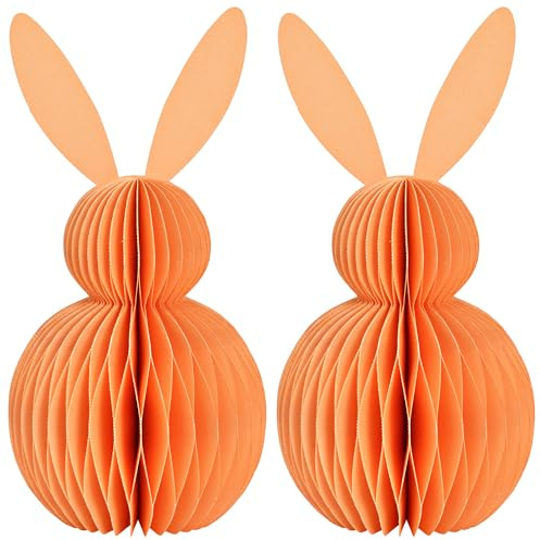 matches21 HOME & HOBBY Osterdeko Osterhasen zum Hinstellen orange 2er Set Dekofiguren - Ø 11 x 20 cm als Frühlingsdeko aus Papier