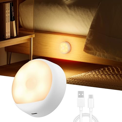 Rechargeable Motion Sensor Night Light, 2700K Warm Closet Light with Auto Dusk to Dawn & 120° Detection, 750mAh 180-Day Battery, USB-C Charging for Wardrobe, Kitchen, Stairs, Bedroom, Hallway（Polaris）