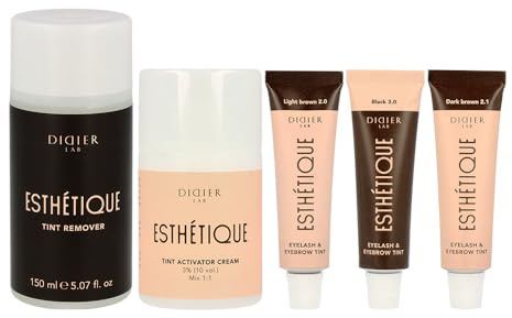DIDIER LAB Wimpern und Augenbrauenfarbe Set – Tönung in 3 Farbtönen mit 3% Entwicklercreme und Farbentferner – Hellbraun – Dunkelbraun – Schwarz – Wasserfest – Ergebnis hält bis zu 6 Wochen