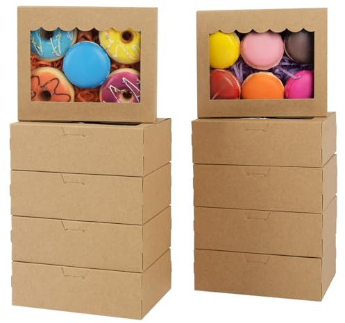 GXFCING 15 Stück Kraftpapier Keksschachtel mit Sichtfenster 15,3 x 12,7 x 5,1cm Kleine Tortenschachtel Geschenkbox Cookies Muffin Kuchen Kekse Pralinen Boxen für Hochzeit Gunst Geburtstag＆Party