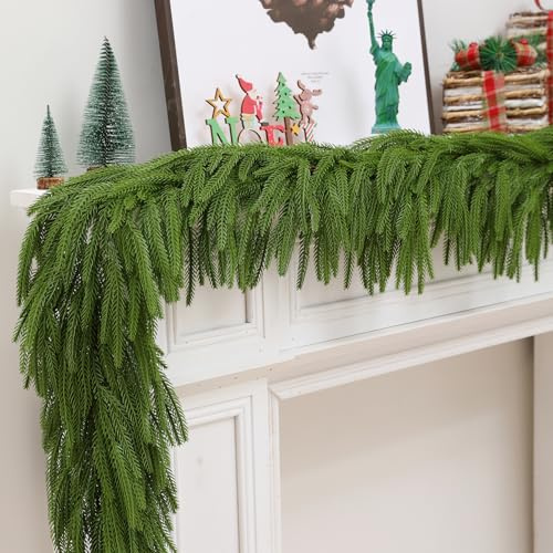 Floweroyal 6.2FT Christmas Garland Artificial Norfolk Pine Greenery Garland for Stairs, Fireplace, Table, Entrydoor wreath Indoor Outdoor Christmas Decoration