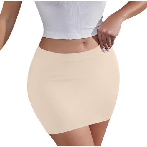 Flodxo Jupe crayon pour femme - Mini robe courte extensible - Taille élastique - Sexy Y2K - Robe moulante vintage solide pour sortir, fête, coupe ajustée - Tenue de boîte de nuit, beige, XL