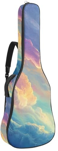 KengjuTesu 43 Zoll Akustikgitarre Softcase mit Rucksackgurt und 2 Taschen Regenbogen Wolken, keine Polsterung Rucksack Wasserdicht Oxford Tuch Bassgitarre Gigbag für Konzertgitarre, Mehrfarbig 1