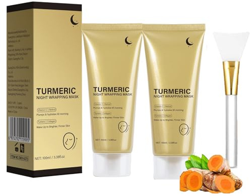 Turmeric Collagen Night Wrapping Mask, Turmeric Peel Off Mask, Kurkuma Kollagen Gesichtsmaske FüR Reduziert Schlaffe, Tief Feuchtigkeitsspendende Straffende Sanfte Hautpflege (2PC)