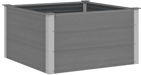 Qnhdfrt Aiuola rialzata in WPC e alluminio, 100 x 100 x 54 cm, colore grigio, design moderno per giardino, terrazza, balcone
