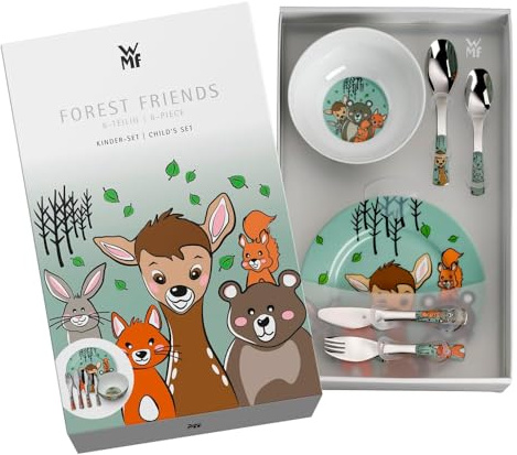Regalo Grabado Personalisiertes Kinderbesteck mit Geschirr | Edelstahl 18/10 | Name und Datum graviert | spülmaschinenfest | (Forest Friends)