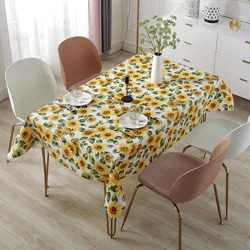 Rectangle Sunflower Tablecloth, Wipeable PVC Sunflower Summer Tablecloth, Stain-Resistant Waterproof Oil-Proof Table Protector for Kitchen Party Picnic Patio Dining Room(140 * 180cm)
