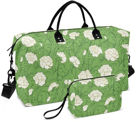 Nelke Spitze Gras Grün Dekorative Gepäck Reisetasche Sport Turnbeutel mit Kulturbeutel für Sport Faltbar Bolsa de para Mujer