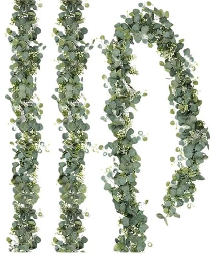 JcvPot 2 Stück Eukalyptus Girlande, Künstliche Girlande Pflanze 1,8m, Eukalyptus Deko Für Hochzeitsbogen, Gartenparty, Tischdeko, DIY-Projekte, Innen- Und Außenbereich