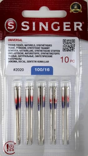 Singer 10 Nähmaschinennadeln Universal 130/705H Stärke 100 für Haushaltsnähmaschinen