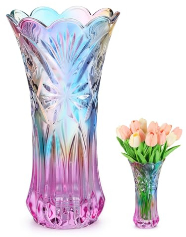Iridescent Glass Vase for Flowers - Rainbow Crystal Floral Vase, Modern Decorative Flower Holder for Dining Table, Desk & Shelf Decor, Aesthetic Anniversary Birthday Gift for Women