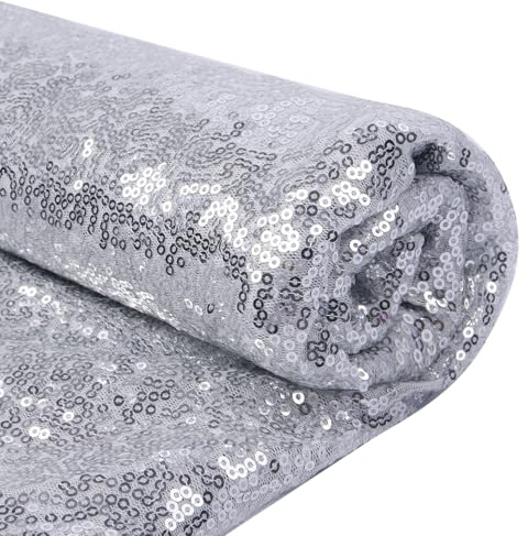 Silber Paillettenstoff, 92x92cm Pailletten Stoff Meterware - Glitzerstoff & Sequin Fabric für festliche Tischdecken und Party-Deko