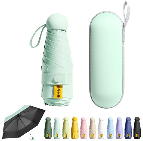 FESDMOH Reise-Mini-Regenschirm für Geldbörse mit Etui – kleiner kompakter UV-Regenschirm, Sonnenschutz, leicht, kleiner Taschenschirm mit Etui für Damen und Mädchen