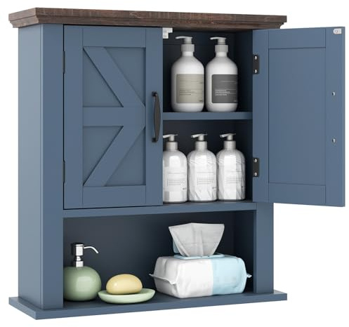 LIFEZEAL Hängeschrank Bad, Wandschrank mit verstellbarem Regal, Badezimmerschrank mit offenem Aufbewahrungsfach, Aufbewahrungsregal für Badezimmer, Küche, Wohnzimmer, 55 x 19 x 60 cm (Navy)