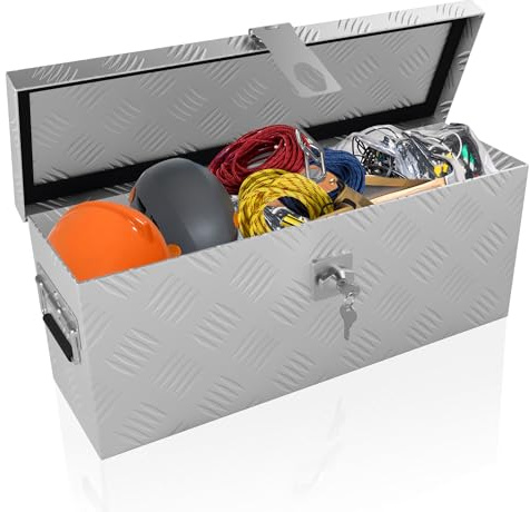 HENGMEI Boîte de transport en aluminium pour remorque, boîte à outils, boîte à timon avec serrure, boîte en métal étanche pour outils de rangement, 520 x 160 x 220 mm