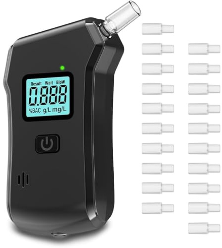 Alkotester, Zertifizierter tragbarer Breathalyzer mit 20 Mundstücken, Professioneller Breathalyzer mit LCD-Digitalanzeige, Portable Digital Alkoholtest für den Haushalts- und Berufsbereich